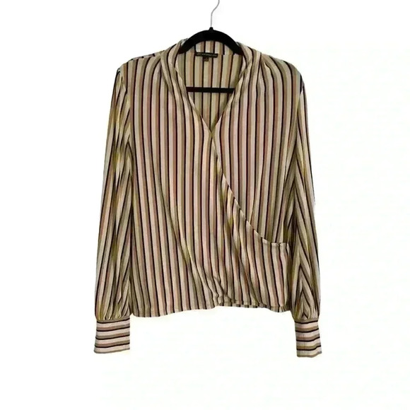 Adrianna Papell Yellow & White Long Sleeve Blouse Women's Size Small - Picture 1 of 6